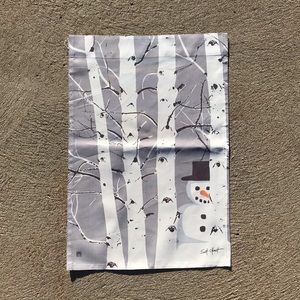 Snowman in Birch Tree Forest Garden Flag